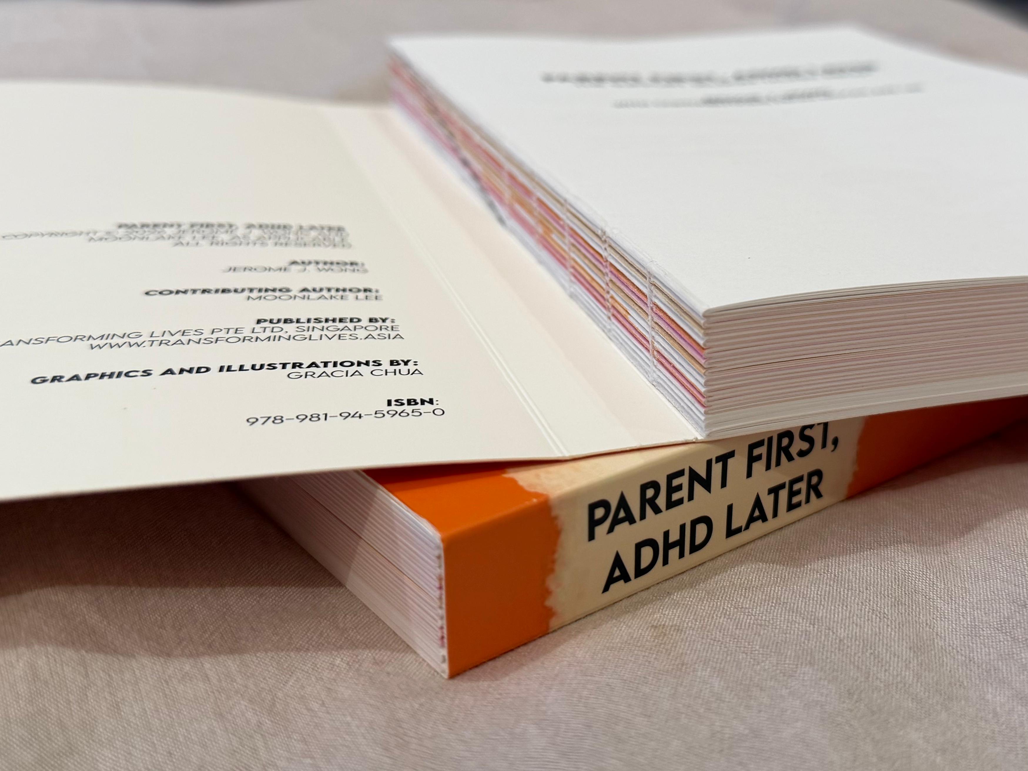 Parent First, ADHD Later — book lying completely flat when open